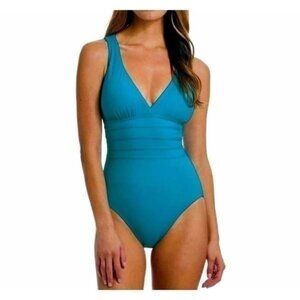 La Blanca Women's Island Goddess Multi-Strap Cross Back One Piece Swimsuit Sz 12
